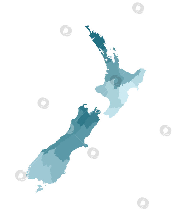 Скачать Векторная изолированная иллюстрация упрощенной административной карты Новой Зеландии. Границы регионов. Красочные силуэты синего цвета хаки фотосток Ozero