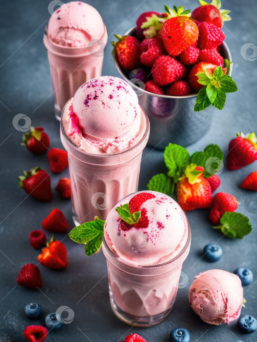 Скачать клубничное мороженое в бокале - летний десерт с ягодным настроением. фотосток Ozero