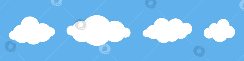 Скачать Векторный набор простых мягких белых облаков на синем фоне. Коллекция детских облаков в плоском дизайне. Дизайн речевого пузыря. фотосток Ozero