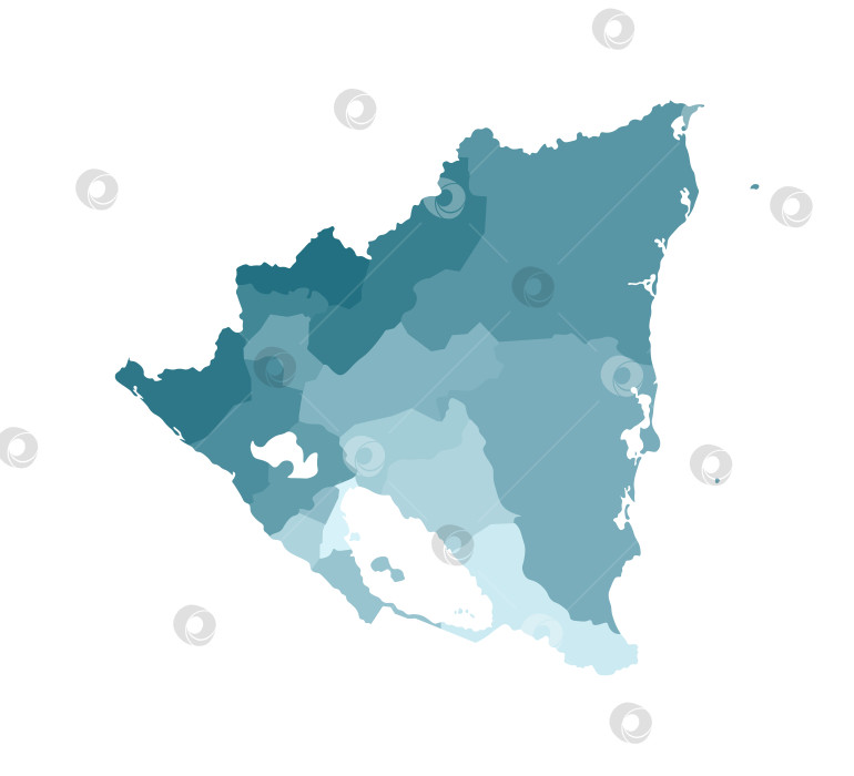 Скачать Векторная изолированная иллюстрация упрощенной административной карты Никарагуа. Границы департаментов, регионов. Красочные силуэты синего цвета хаки фотосток Ozero