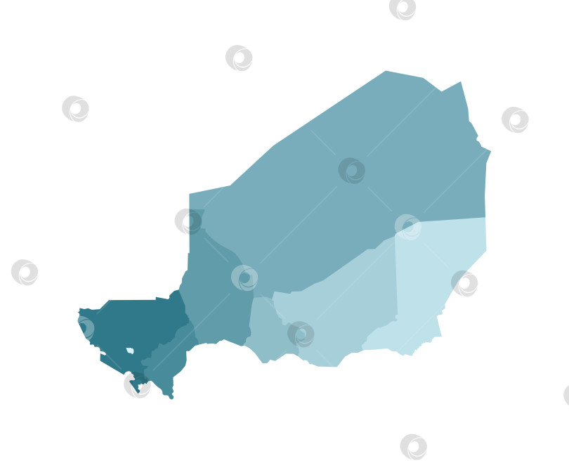 Скачать Векторная изолированная иллюстрация упрощенной административной карты Нигера. Границы регионов. Красочные силуэты синего цвета хаки фотосток Ozero