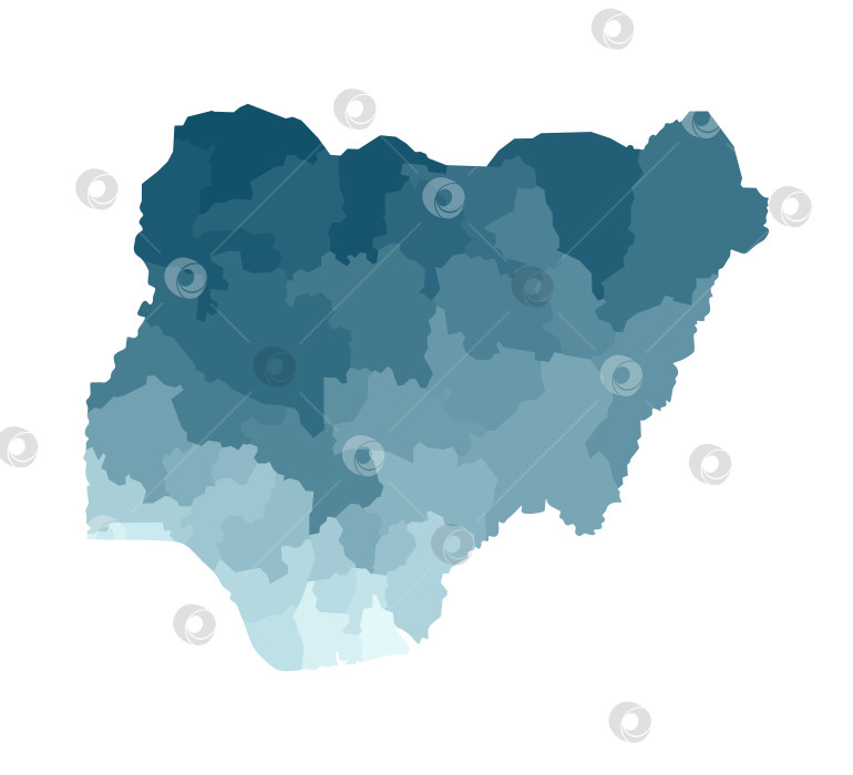 Скачать Векторная изолированная иллюстрация упрощенной административной карты Нигерии. Границы регионов. Красочные силуэты синего цвета хаки. фотосток Ozero
