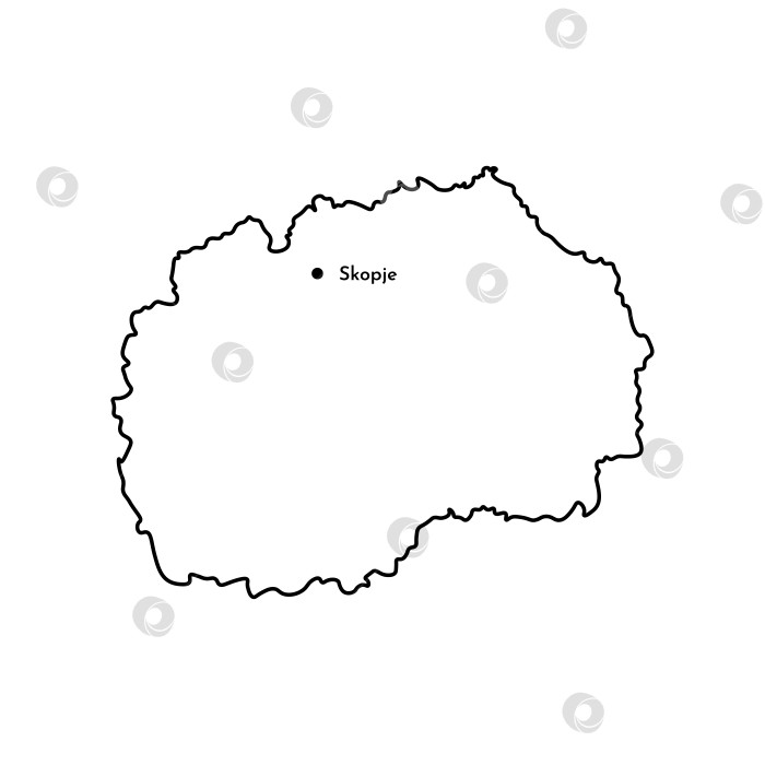 Скачать Векторный изолированный значок упрощенной иллюстрации с силуэтом карты Северной Македонии в виде черной линии. Белый фон фотосток Ozero