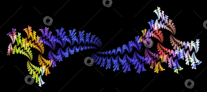 Скачать Абстрактный фрактальный узор - бант из чередующихся разноцветных зигзагов на черном фоне. Элемент графического дизайна. 3D рендеринг. 3D иллюстрация. фотосток Ozero