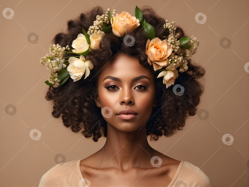 Скачать красивый модный портрет молодой женщины с цветами фотосток Ozero