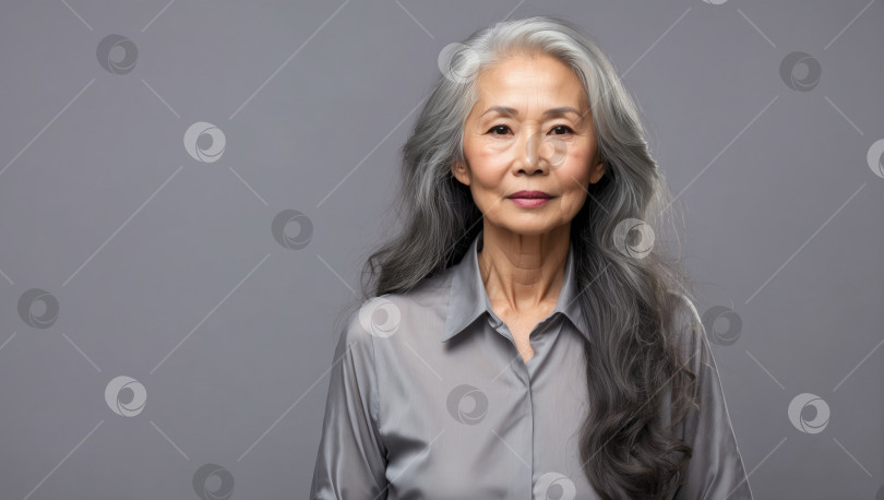 Скачать портрет красивой пожилой азиатской женщины серебристо-серого цвета фотосток Ozero