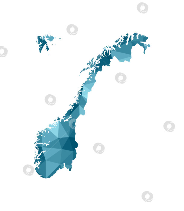 Скачать Значок векторной изолированной иллюстрации с упрощенным синим силуэтом карты Норвегии. Полигональный геометрический стиль, треугольные формы. Белый фон. фотосток Ozero