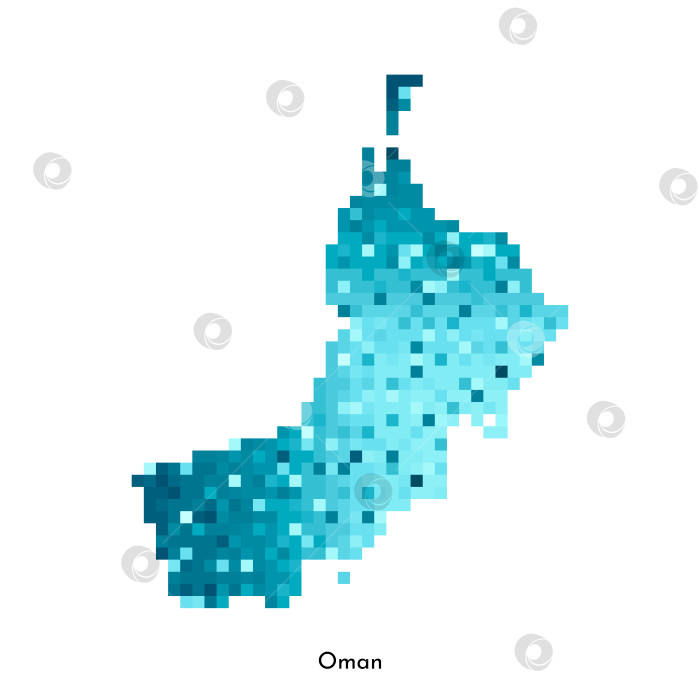 Скачать Векторная изолированная геометрическая иллюстрация с простой ледяной синей формой карты Омана. Стиль пиксельной графики для шаблона NFT. Точечный логотип с градиентной текстурой для дизайна на белом фоне фотосток Ozero
