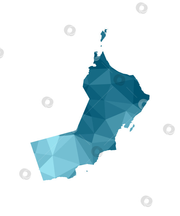 Скачать Значок векторной изолированной иллюстрации с упрощенным синим силуэтом карты Омана. Полигональный геометрический стиль, треугольные формы. Белый фон. фотосток Ozero