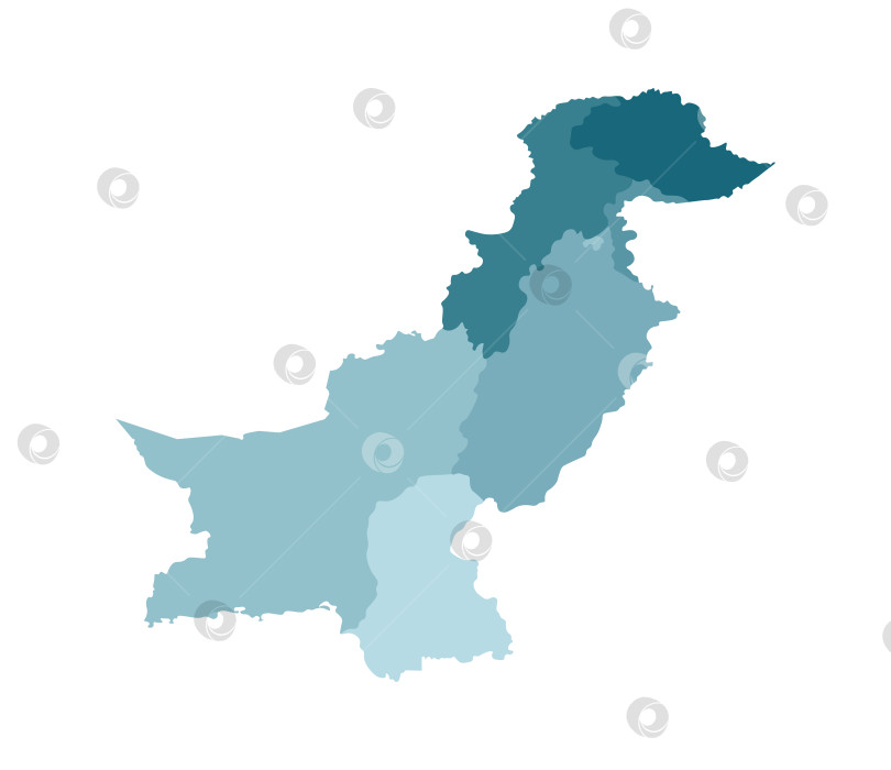 Скачать Векторная изолированная иллюстрация упрощенной административной карты Пакистана. Границы регионов. Красочные силуэты синего цвета хаки. фотосток Ozero