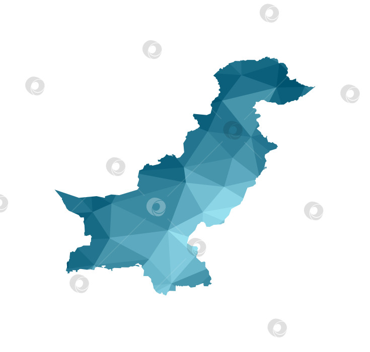 Скачать Значок векторной изолированной иллюстрации с упрощенным синим силуэтом карты Пакистана. Полигональный геометрический стиль, треугольные формы. Белый фон. фотосток Ozero