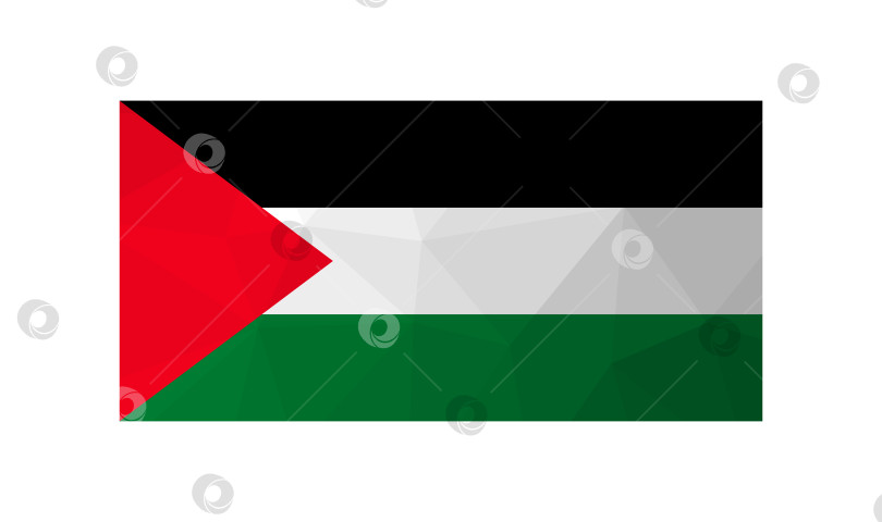 Скачать Векторная иллюстрация. Официальный флаг Палестины. Национальный флаг в красном, черном, зеленом и белом цветах. Креативный дизайн в стиле low poly с треугольными формами фотосток Ozero