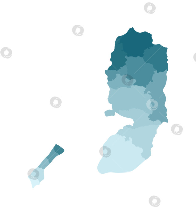 Скачать Векторная изолированная иллюстрация упрощенной административной карты Палестины. Границы провинций, регионов. Красочные силуэты синего цвета хаки фотосток Ozero