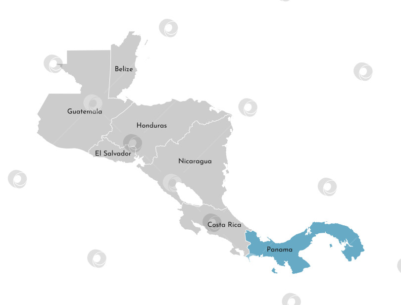 Скачать Векторная иллюстрация с упрощенной картой региона Центральной Америки с синим контуром Панамы. Серые силуэты, белый контур границы штатов. фотосток Ozero