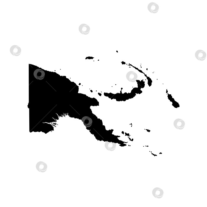 Скачать Векторный изолированный значок упрощенной иллюстрации с черным силуэтом карты Папуа - Новой Гвинеи. Белый фон фотосток Ozero