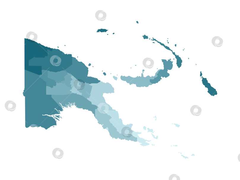 Скачать Векторная изолированная иллюстрация упрощенной административной карты Папуа - Новой Гвинеи. Границы провинции. Красочные силуэты синего цвета хаки. фотосток Ozero