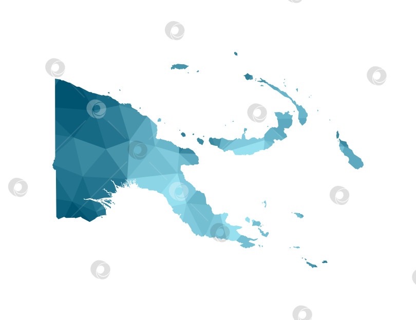Скачать Значок векторной изолированной иллюстрации с упрощенным синим силуэтом карты Папуа - Новой Гвинеи. Полигональный геометрический стиль, треугольные формы. Белый фон. фотосток Ozero
