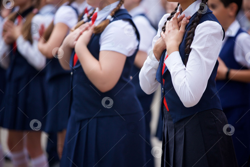 Скачать Школьницы стоят на торжественном мероприятии фотосток Ozero