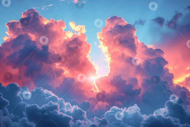 Скачать впечатляющее закатное небо со светящимися облаками фотосток Ozero