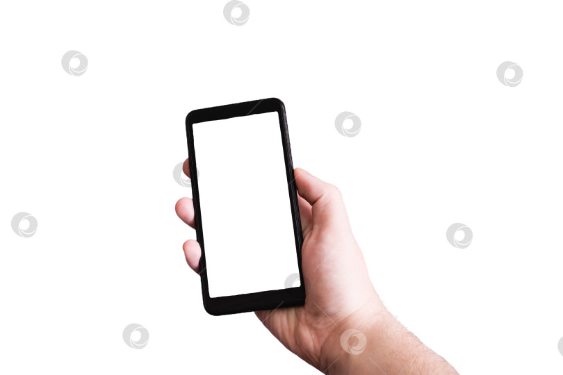 Скачать Телефон в руке с изолированным белым дисплеем на белом фоне фотосток Ozero
