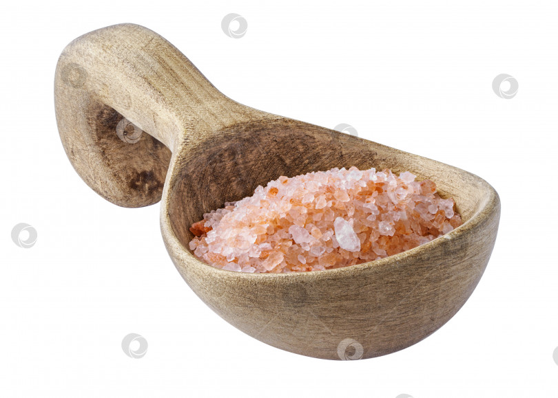 Скачать Розовая соль в деревянной ложке, выделенная на белом фоне фотосток Ozero