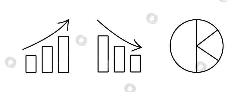 Скачать Круговые, линейные диаграммы. График, диаграмма. Значки в виде набросков статистики. Темпы роста. Визуализация данных. Подъем, спад финансов фотосток Ozero