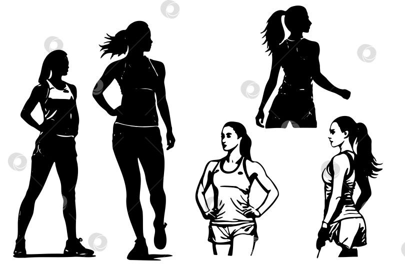 Скачать Серия силуэтов женщин в спортивной экипировке фотосток Ozero