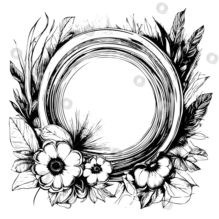 Скачать Черно-белый рисунок цветочной каймы с кругом посередине фотосток Ozero