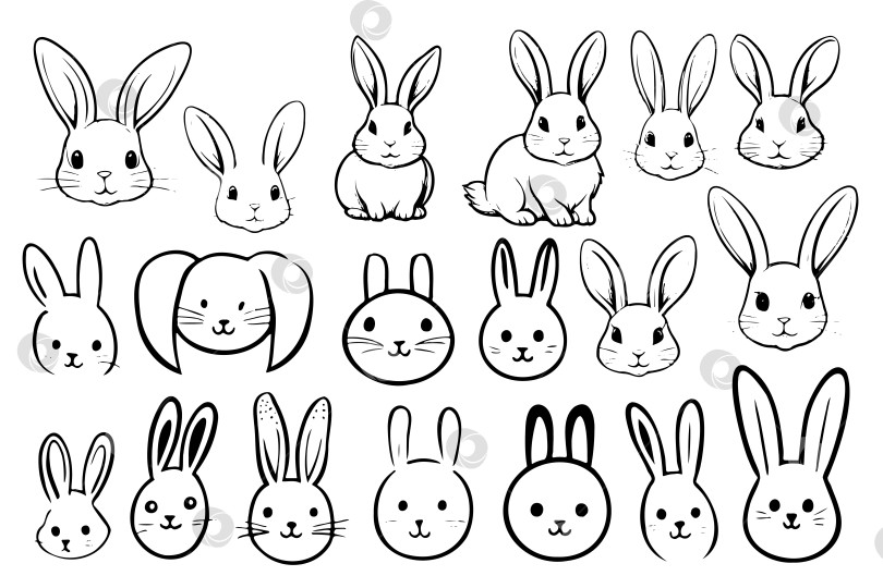 Скачать Коллекция черно-белых рисунков кроликов фотосток Ozero