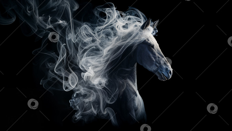 Скачать Портрет головы белой лошади, появляющийся из дыма, абстрактный концептуальный фон фотосток Ozero