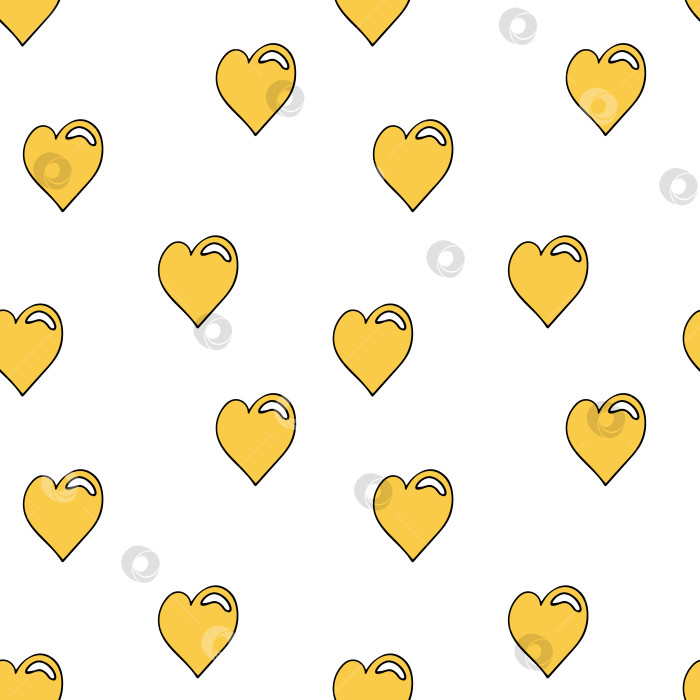 Скачать Нарисуйте бесшовный квадратный узор с милыми желтыми сердечками. Простая текстура для оберточной бумаги, для текстиля. Цветной узор в стиле каракулей на изменчивом белом фоне. Нарисованный от руки эскиз. фотосток Ozero