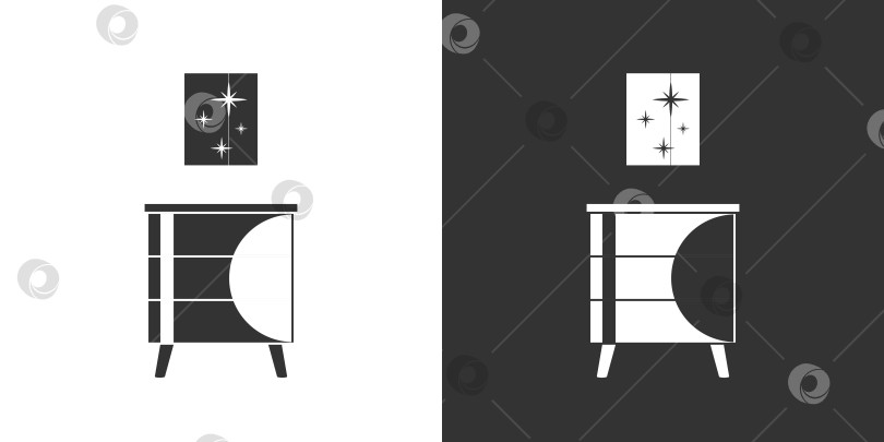 Скачать Мебельная иконка с тумбочкой и постером. Черная и белая фотосток Ozero