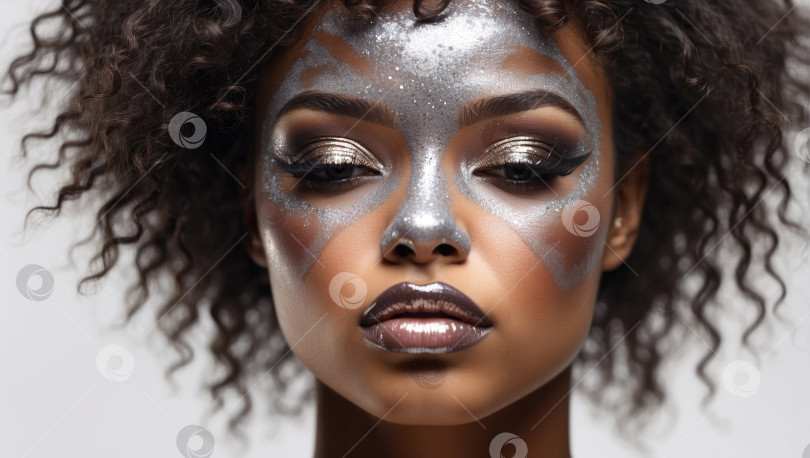 Скачать африканская девушка с креативным блестящим макияжем на коже фотосток Ozero