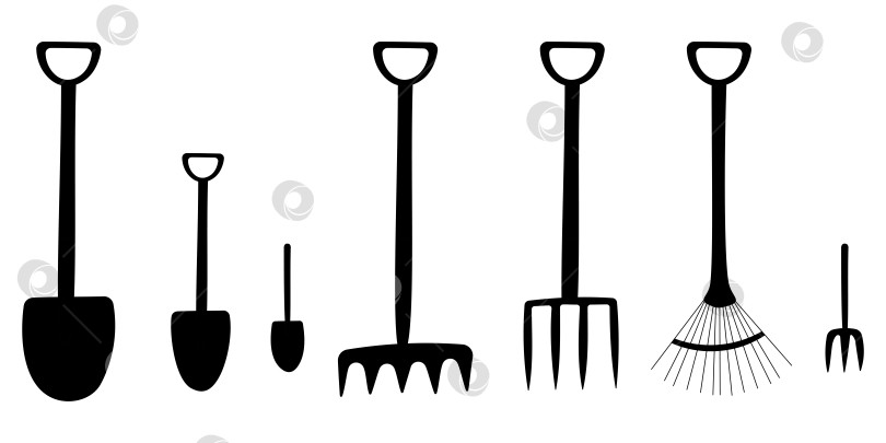 Скачать набор садовых инструментов. Грабли, лопаты, метла фотосток Ozero