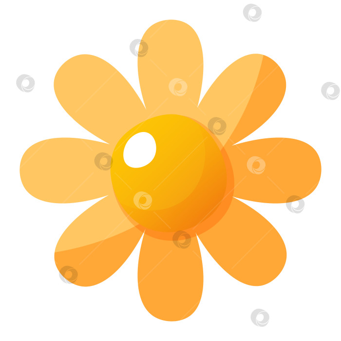 Скачать Красивая векторная иконка цветка с желтыми лепестками и желтым центром. Вид спереди, вид сверху. Иллюстрация изолированного цветка на бесцветном фоне для весеннего, летнего дизайна фотосток Ozero