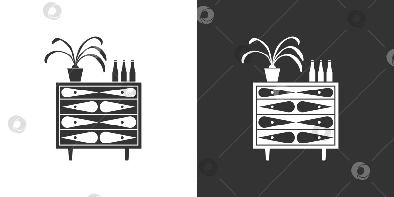 Скачать Фрагмент интерьера с комодом. Плоская черная и белая иконка фотосток Ozero
