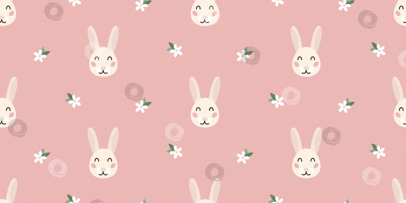 Скачать Милый кролик и весенний цветок с бесшовным рисунком. Розовый фон для пасхи, детской фотосток Ozero
