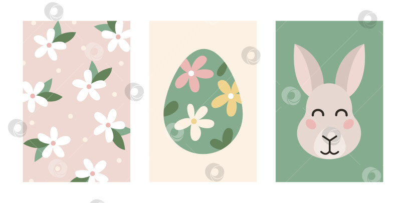 Скачать Набор пасхальных плакатов. Милый кролик, весенний цветок, пасхальное яйцо. Открытка, страйкеры, принт, элементы дизайна фотосток Ozero