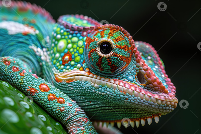 Скачать портрет красочного хамелеона крупным планом фотосток Ozero
