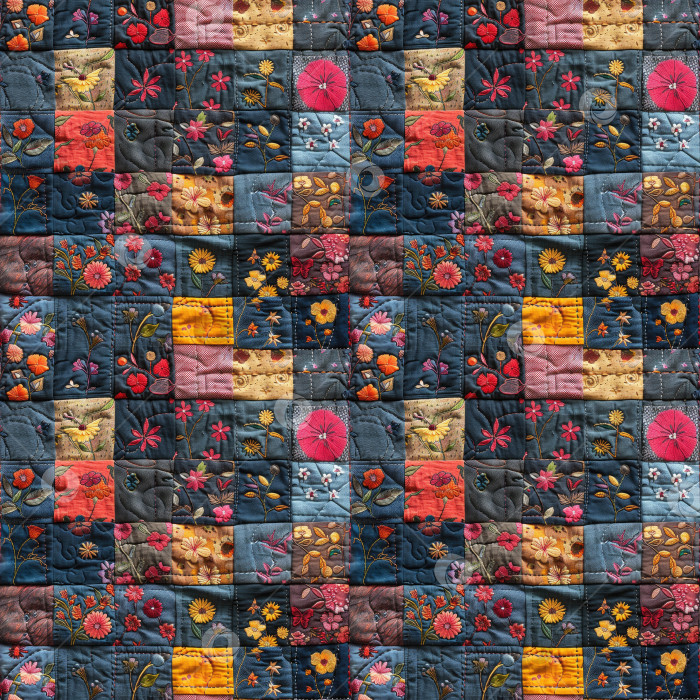 Скачать бесшовный текстильный фон, красочное лоскутное одеяло, сшитое из кусочков ткани фотосток Ozero