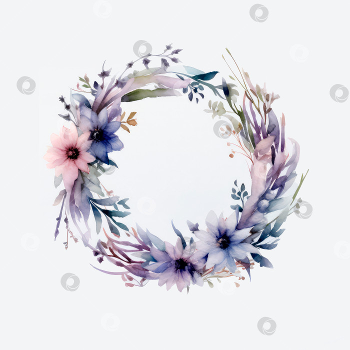 Скачать Акварельный цветочный венок для праздничных открыток, свадебных приглашений, дизайна на изолированном белом фоне. фотосток Ozero