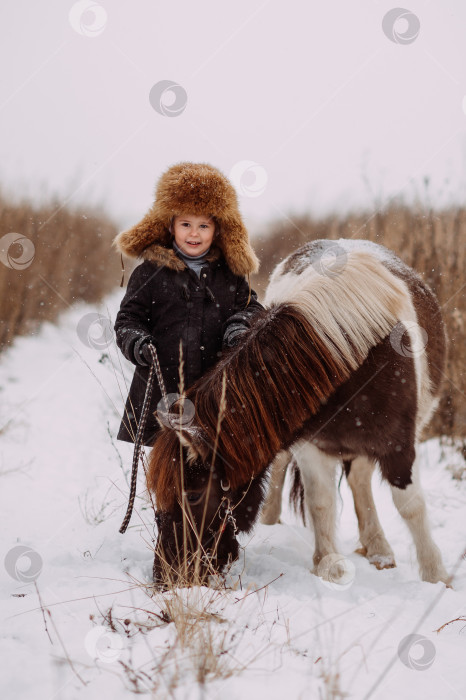 Скачать Веселая зимняя история о девочке и пони 3086. фотосток Ozero