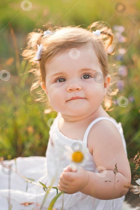 Скачать Большой солнечный портрет ребенка с цветком маргаритки 3016. фотосток Ozero