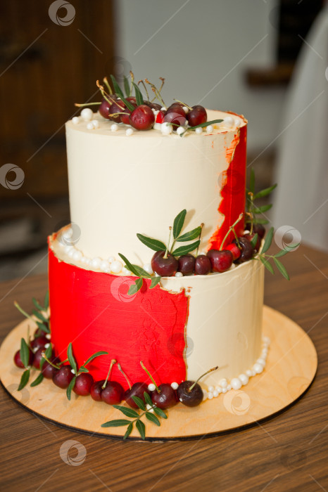 Скачать Яркий двухцветный торт, украшенный ягодами 3928. фотосток Ozero