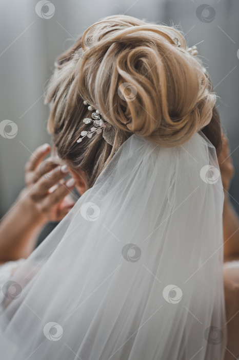 Скачать Фотография свадебной прически невесты крупным планом сзади 2451. фотосток Ozero