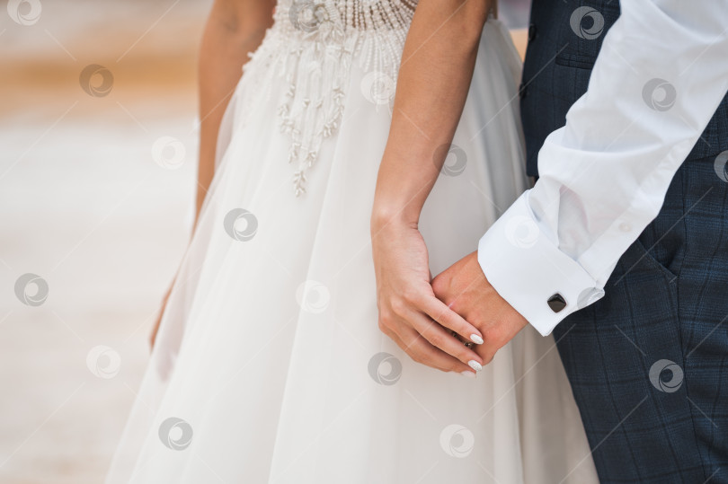 Скачать Жених и невеста бережно и нежно держатся за руки 2759. фотосток Ozero