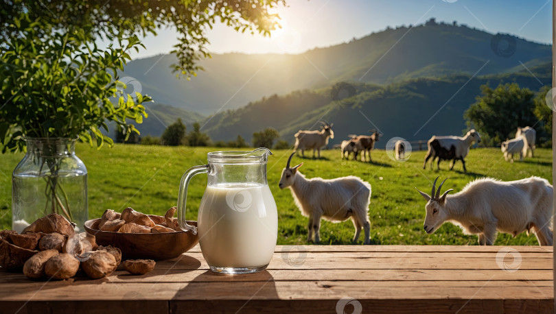 Скачать Стеклянный кувшин для натурального молока "козье зеленое поле" фотосток Ozero