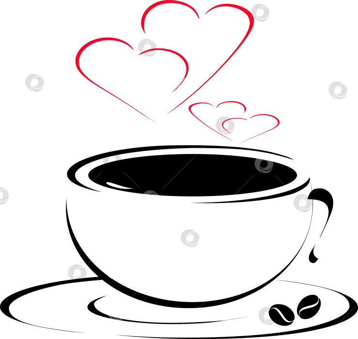 Скачать Чашка горячего черного кофе с дымком в форме сердца фотосток Ozero