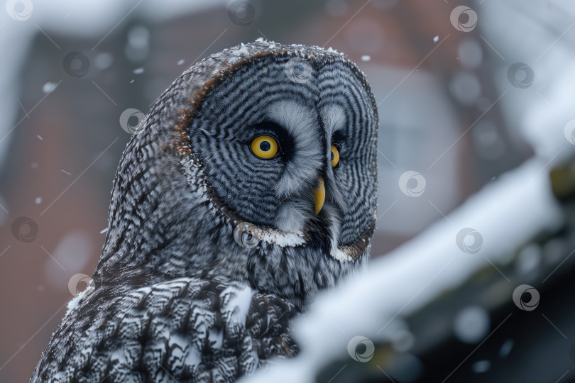 Скачать Неясыть (Strix nebulosa) в зимнем лесу зимой фотосток Ozero