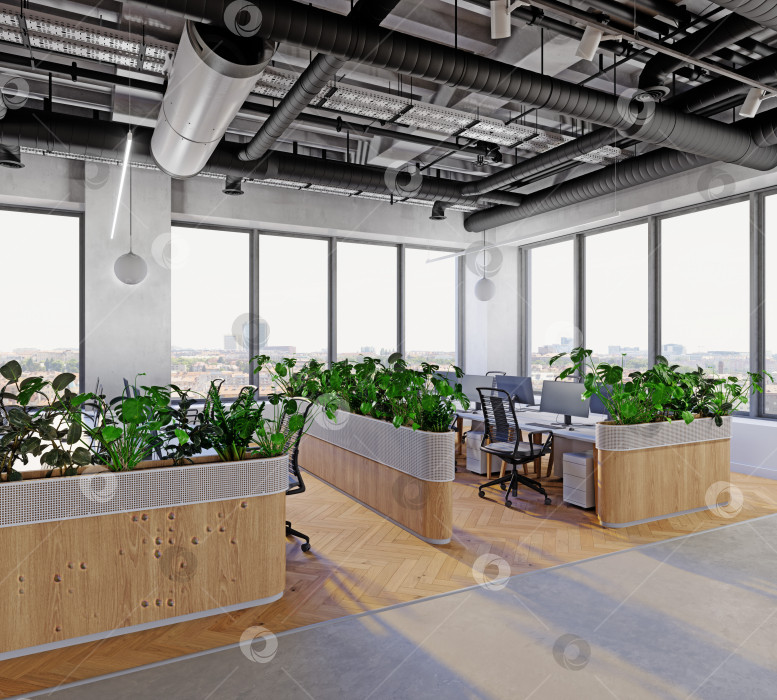 Скачать современный офисный интерьер с растениями. фотосток Ozero